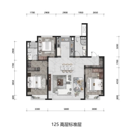 华发龙湖天曜3室2厅1厨2卫建面125.00㎡