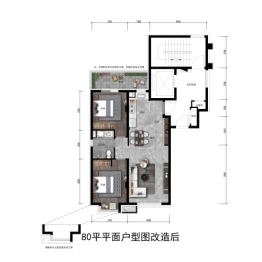 旭辉·首府铂辰时代2室2厅1厨1卫建面80.00㎡